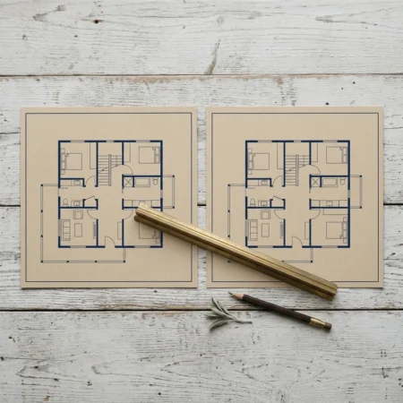 Two cabin floor plans compared side by side with a ruler