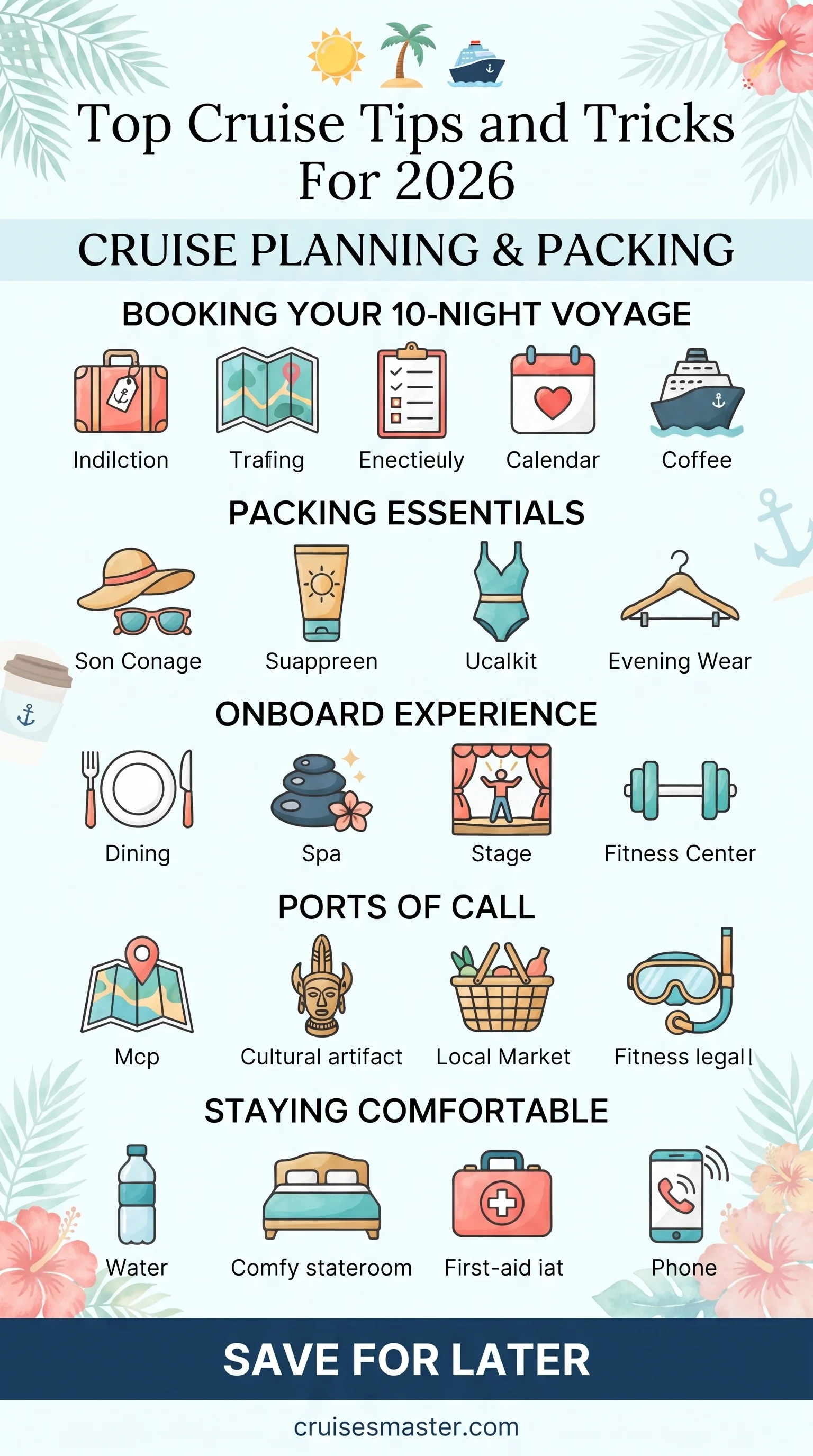 Cruise Tips and Tricks — a phone showing an eSIM setup screen beside a packed suitcase, similar to Alaska Cruise Tips.
