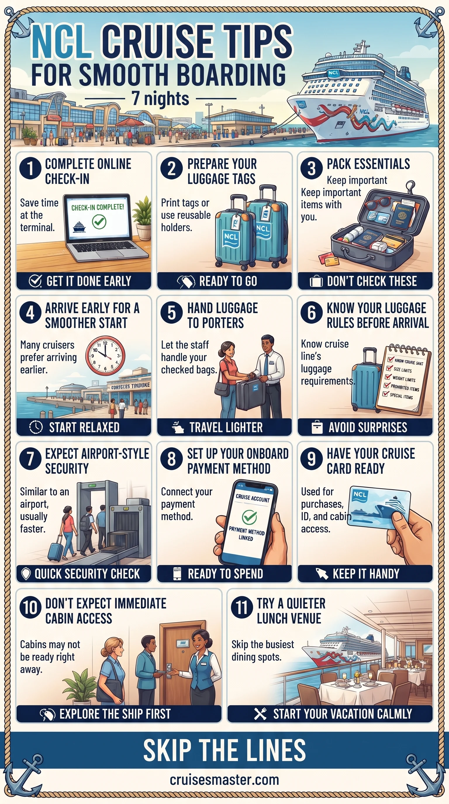 NCL Cruise Tips — a phone showing an online cruise check-in confirmation screen, similar to Carnival Freedom Cruise Tips.