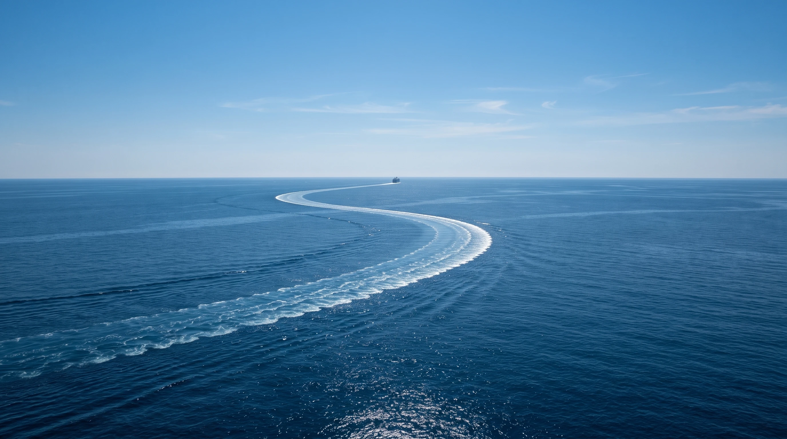 Cruise ship wake trail at sea, the gentle motion felt in the cabin at night
